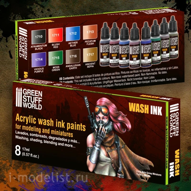 9350 Green Stuff World 8 Acrylic Ink Set / Set x8 Acrylic Wash Ink Paints