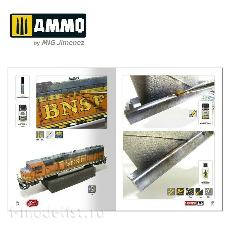 AMMOR1301 Ammo Mig AMMO RAIL CENTER SOLUTION BOOK 02 - How to Weather American Trains (English, Castellano, Français, Deutch)