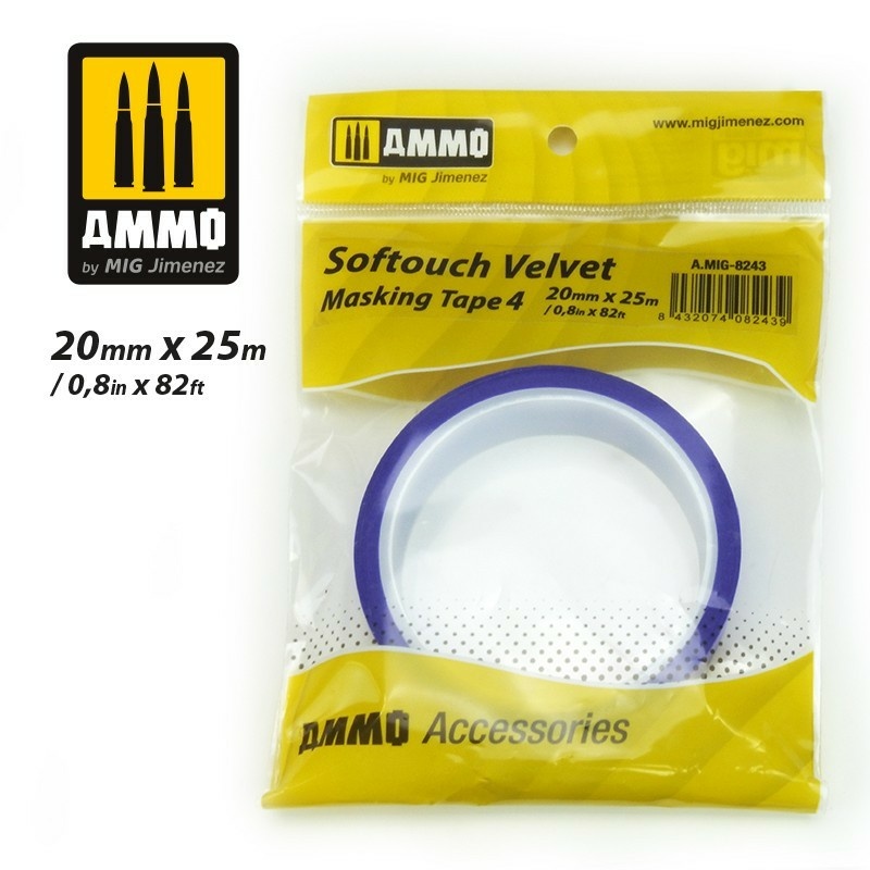 AMIG8243 Ammo Mig Бархатная клейкая лента Softouch 4 / Softouch Velvet Masking Tape 4 (20 мм x 25 м)