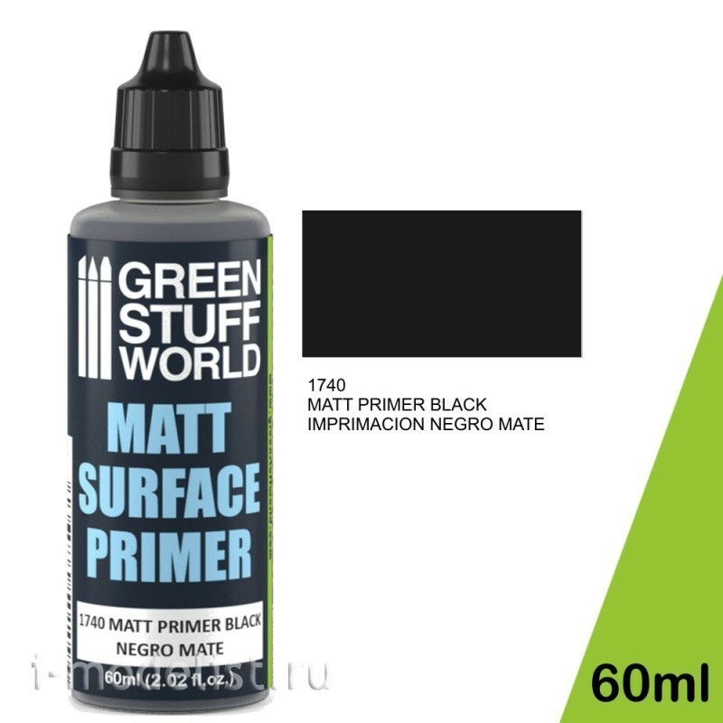 1740 Green Stuff World Acrylic Primer color Black 60ml / Matt Surface Primer 60ml - Black