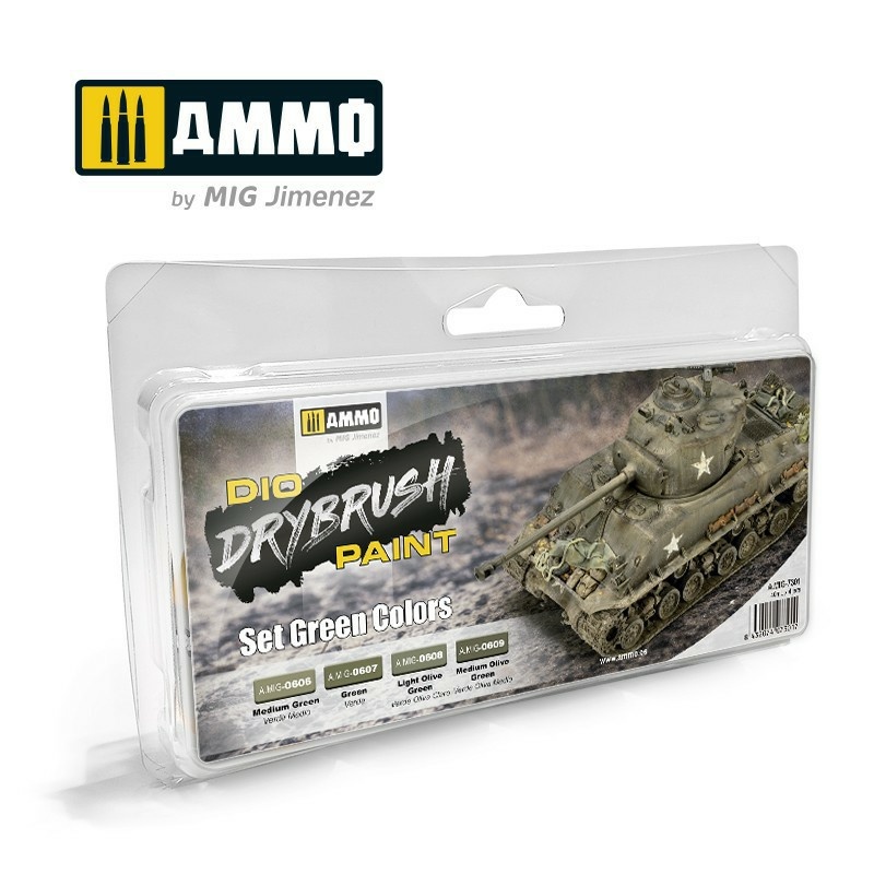 AMIG7301 Ammo Mig DRYBRUSH Paint Kit Green Colors