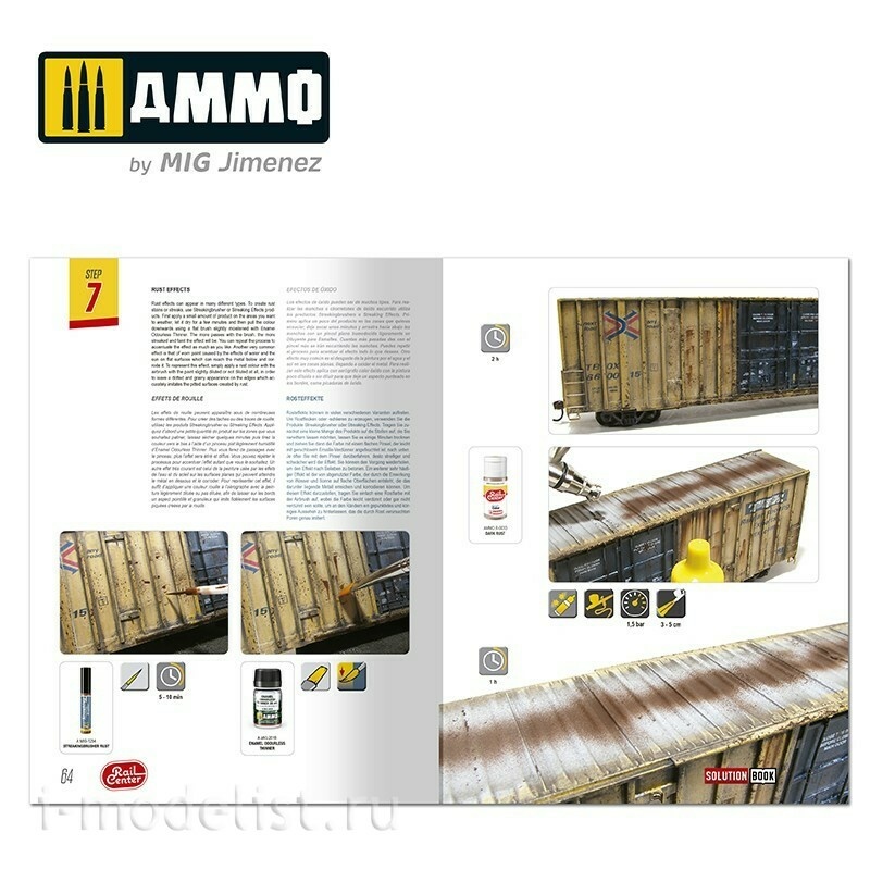 AMMOR1301 Ammo Mig AMMO RAIL CENTER SOLUTION BOOK 02 - How to Weather American Trains (English, Castellano, Français, Deutch)