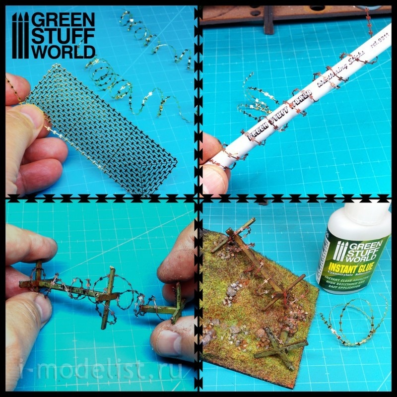 10171 Green Stuff World Photo Etching-Barbed Wire (1:48 / 1:52) / Photo-etched Plates - Barbed Wire