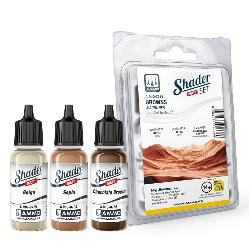 AMIG7336 Ammo Mig Набор матовых шейдеров - коричневые цвета / Matt SHADER Set Browns