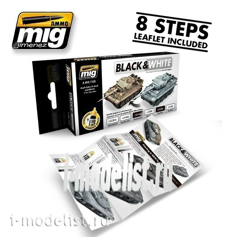 AMIG7128 Ammo Mig acrylic paint Set BLACK & WHITE TECHNIQUE SET (black & white technique)