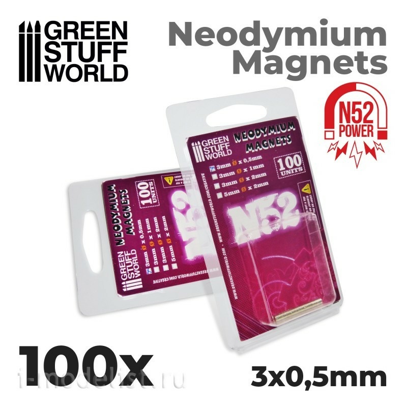 9262 Green Stuff World Neodymium Magnets 3 x 0.5 mm (100 pcs) (N52) / Neodymium Magnets 3x0'5mm - 100 units (N52)