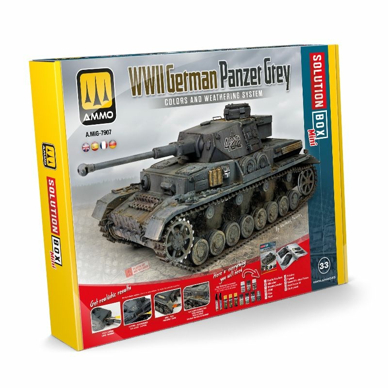 AMIG7907 Ammo Mig Набор SOLUTION BOX MINI 33 - Notмецкий цвет Panzer Grey времен Второй мировой (многоязычный)