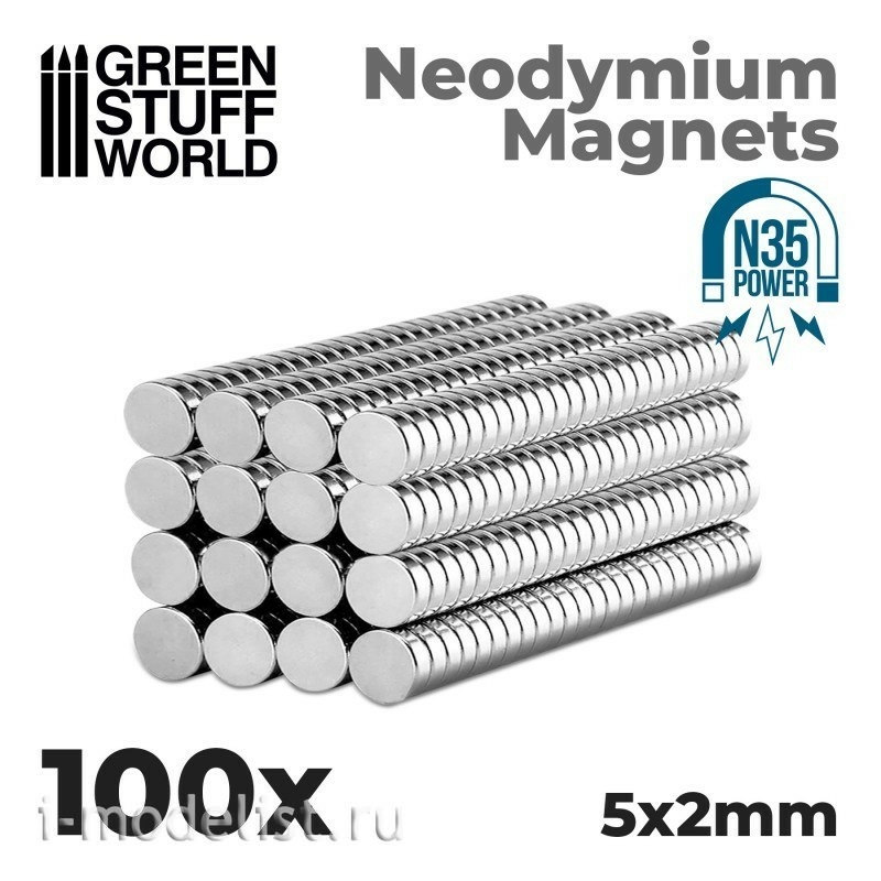 9063 Green Stuff World Neodymium Magnets 5 x 2 mm (100 pcs) (N35) / Neodymium Magnets 5x2mm - 100 units (N35)