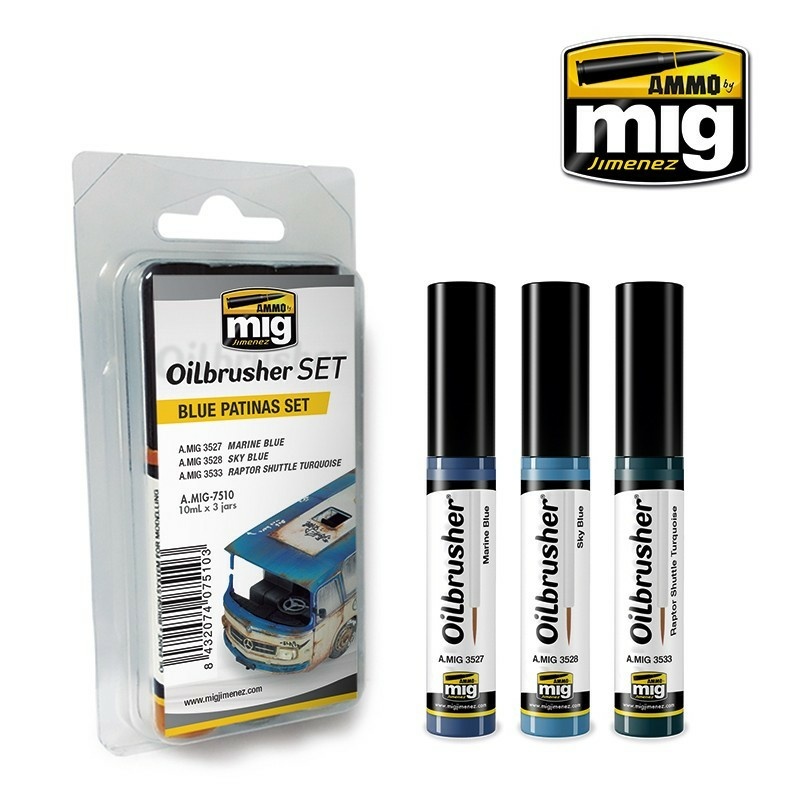 AMIG7510 Ammo Mig Blue Patinas OILBRUSHER SET