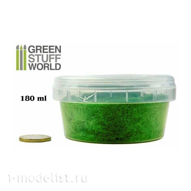 9066 Green Stuff World Green grass, 3 mm-180 ml / Static Grass Flock 3 mm - Medium Green - 180 ml