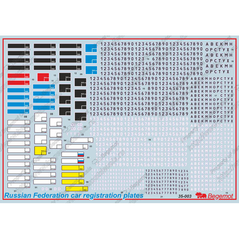 35003 Begemot 1/35 Registration numbers of cars of the Russian Federation