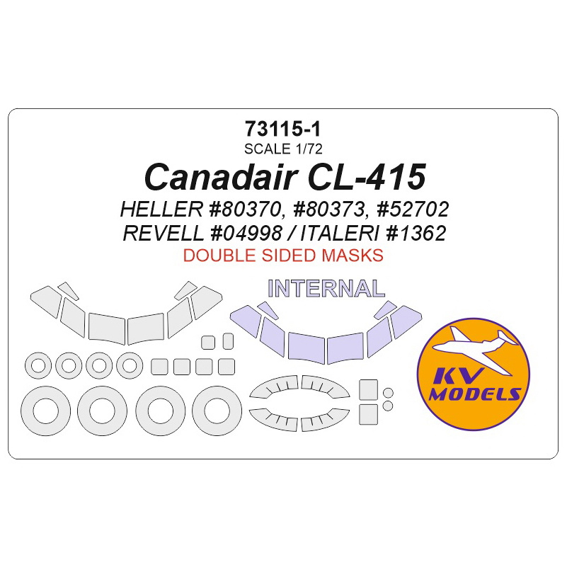 73115-1 KV Models 1/72 Canadair CL-415 (HELLER #80370, #80373, #52702 / REVELL #04998 / ITALERI #1362) - (double-sided masks) + masks for rims and wheels