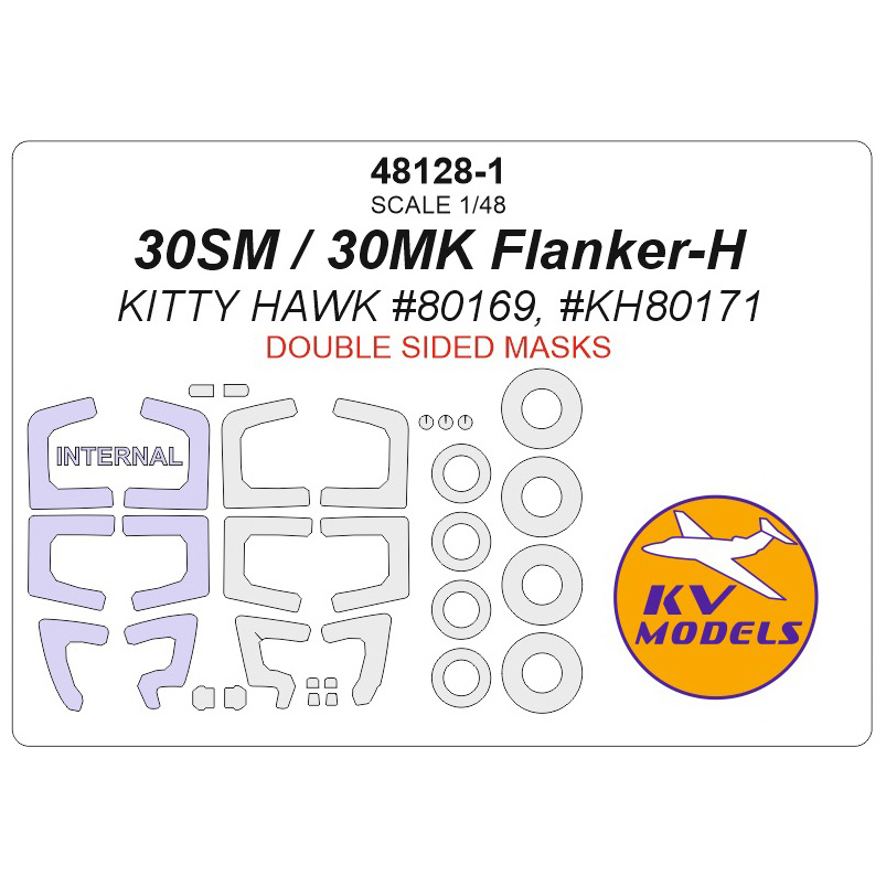 48128-1 KV Models 1/48 С-30CM / -30MK Flanker-H (KITTY HAWK #80169, #KH80171) - (Double-sided Masks) + masks for rims and wheels