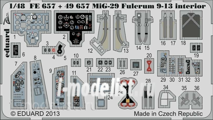 FE657 Edward 1/48 Color photo etching for MiGG-29 Fulcrum 9-13 interior S. A.