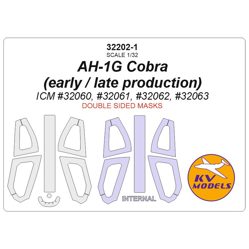 32202-1 KV Models 1/32 Paint mask for AH-1G Cobra (early / late production) - double-sided masks