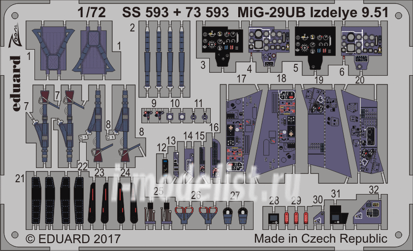 SS593 Eduard 1/72 Color photo etched parts for MIK-29UB 9.51 the Product