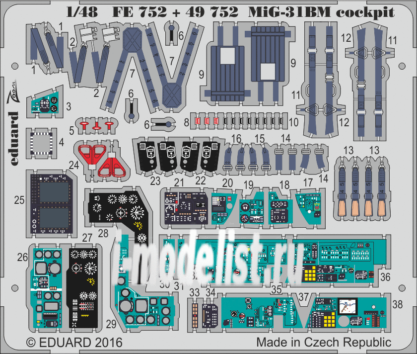 FE752 Eduard 1/48 photo etched parts for MiG-31BM interior