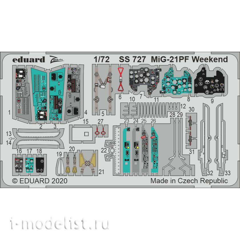 SS727 Eduard 1/72 Color photo etched parts for the M&G-21PF Weekend