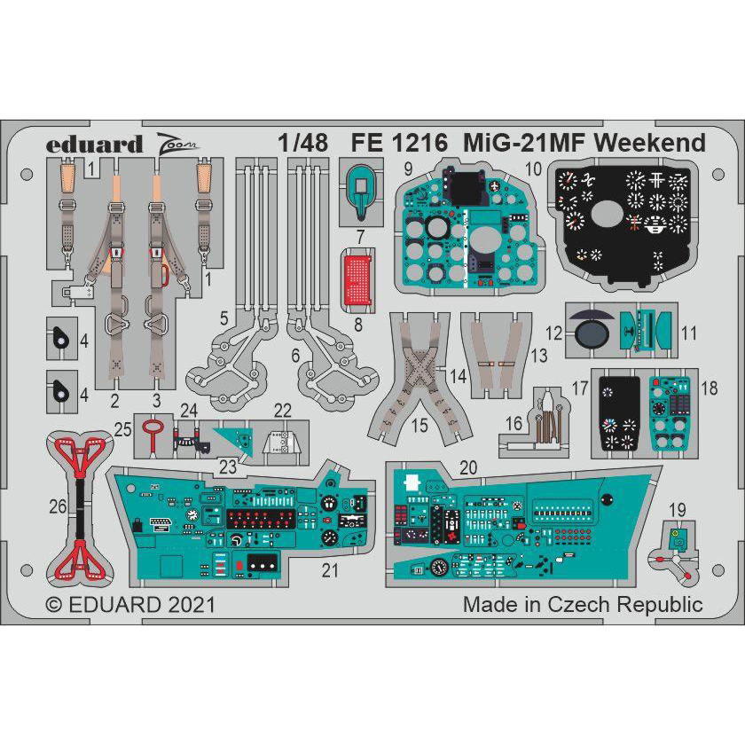 FE1216 Eduard 1/48 Photo Etching for MiGG-21MF Weekend