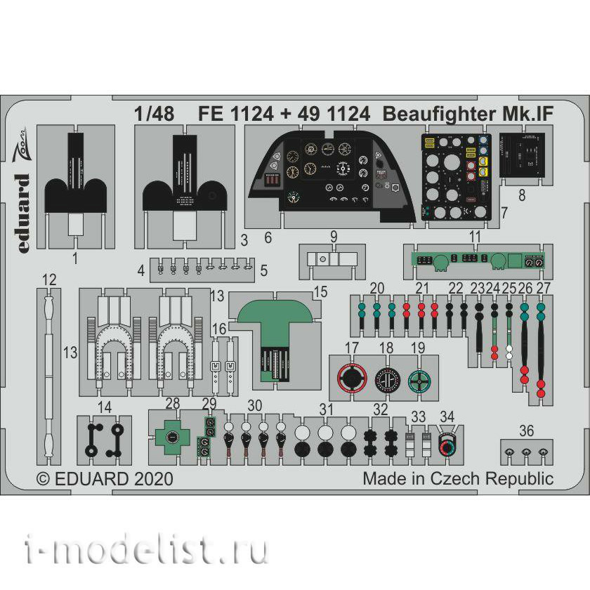 491124 Eduard photo etched parts for 1/48 Beaufighter Mk. IF