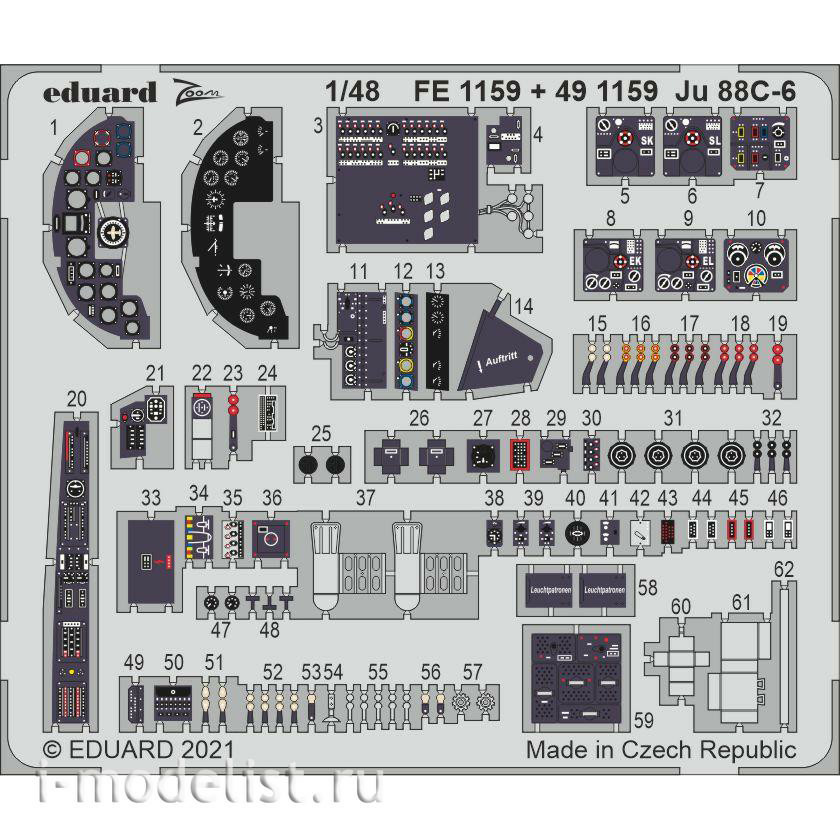 491159 Eduard 1/48 Photo etching for Ju 88C-6, interior