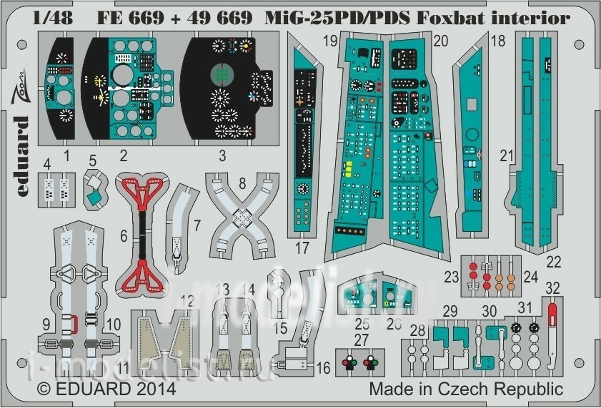 FE669 Edward 1/48 Color photo etching for MiG-25PD/PDS Foxbat interior S. A.