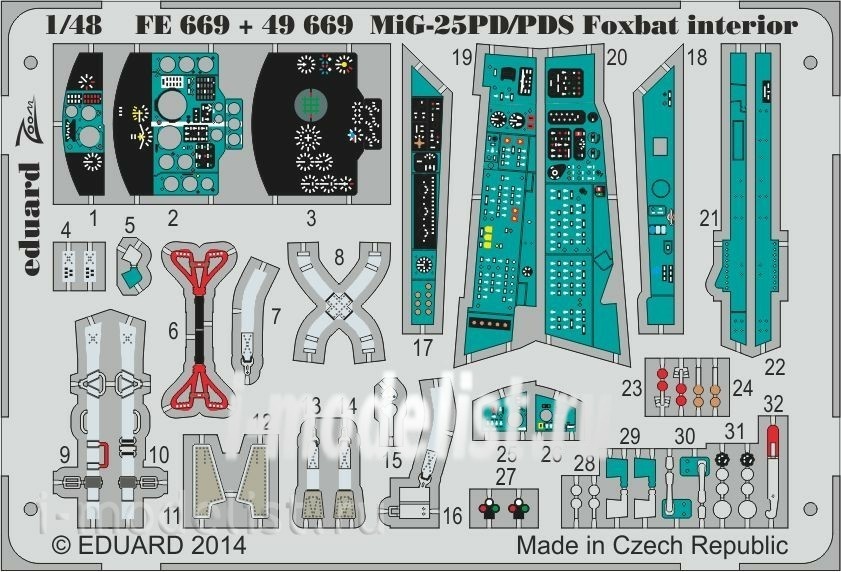 Eduard 49669 1/48 Color photo etched parts for MiG-25PD/PDS Foxbat interior S. A.