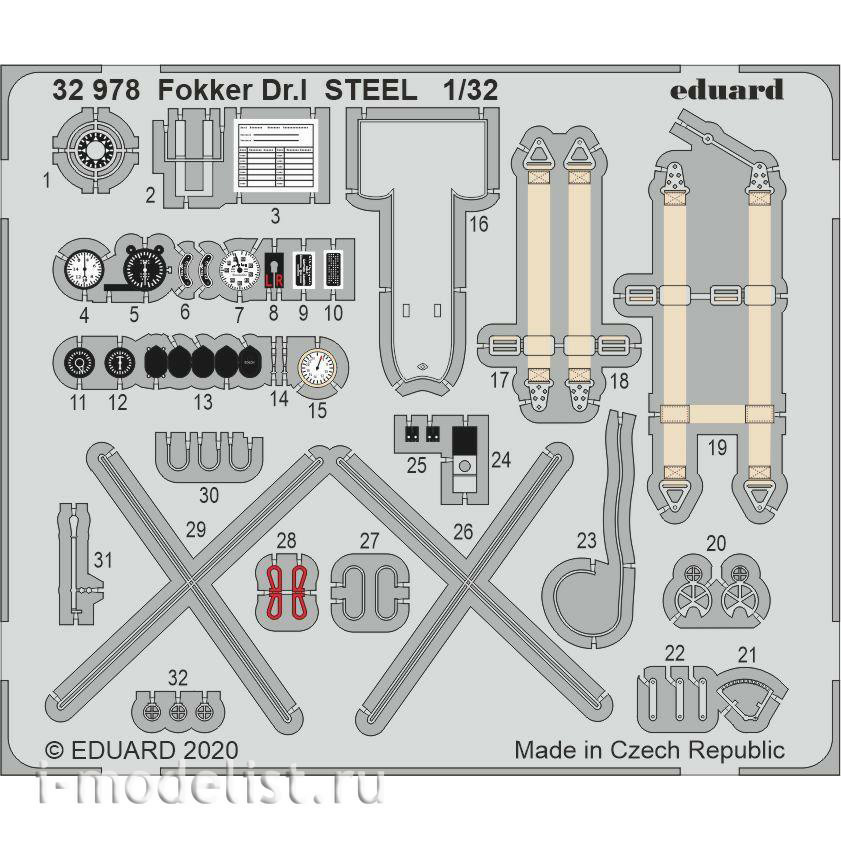 32978 Eduard 1/32 Photo Etching for Fokker Dr. I steel