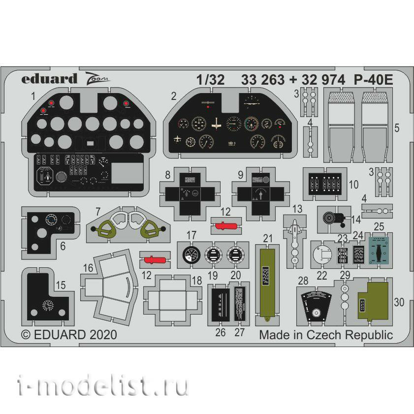 32974 Eduard photo etched parts for 1/32 P-40E interior