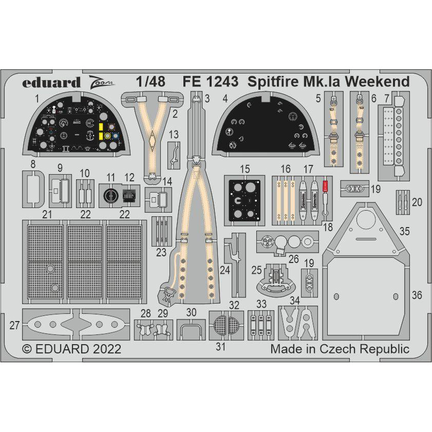 FE1243 Eduard 1/48 Photo Etching for Spitfire Mk. Ia Weekend