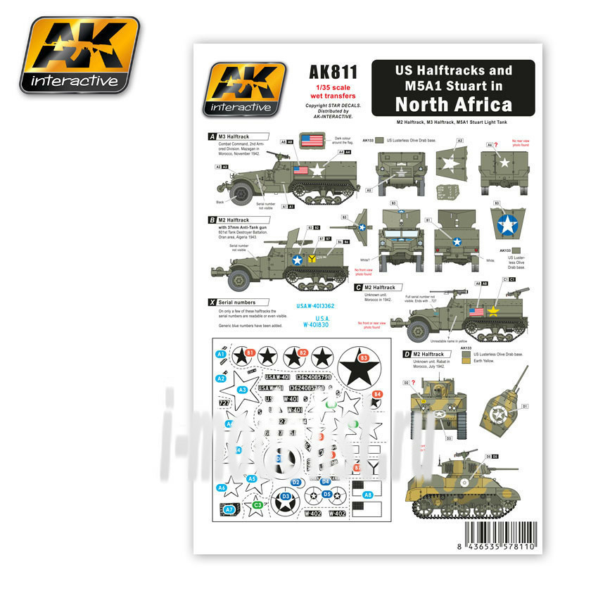 AKInteractive AK 811 Decal US HALFTRACKS AND M5A1 IN NORTH AFRICA