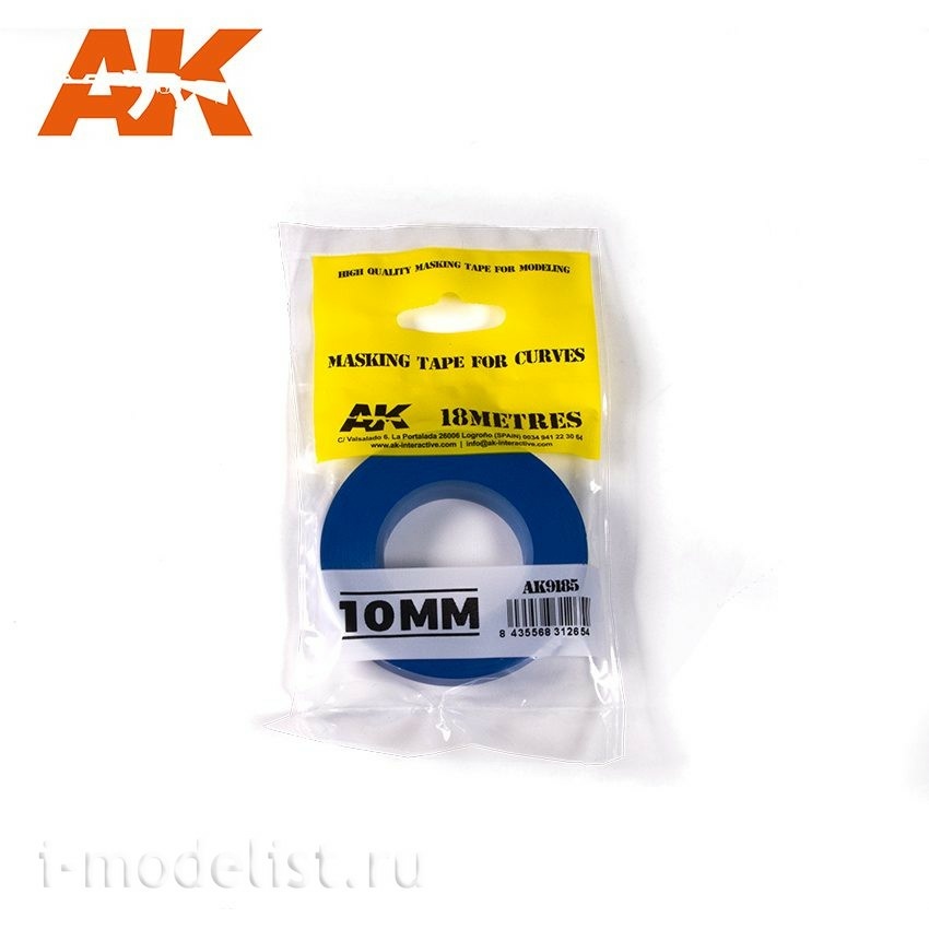 AK9185 AK Interactive Adhesive TAPE FOR bends, 10 mm / MASKING TAPE FOR CURVES 10MM	