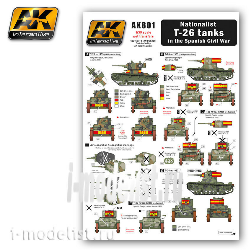 AK801 AK Interactive Nationalist T-26 tanks in the Spanish Civil War (decal for T-26 in service with the Spanish nationalists)