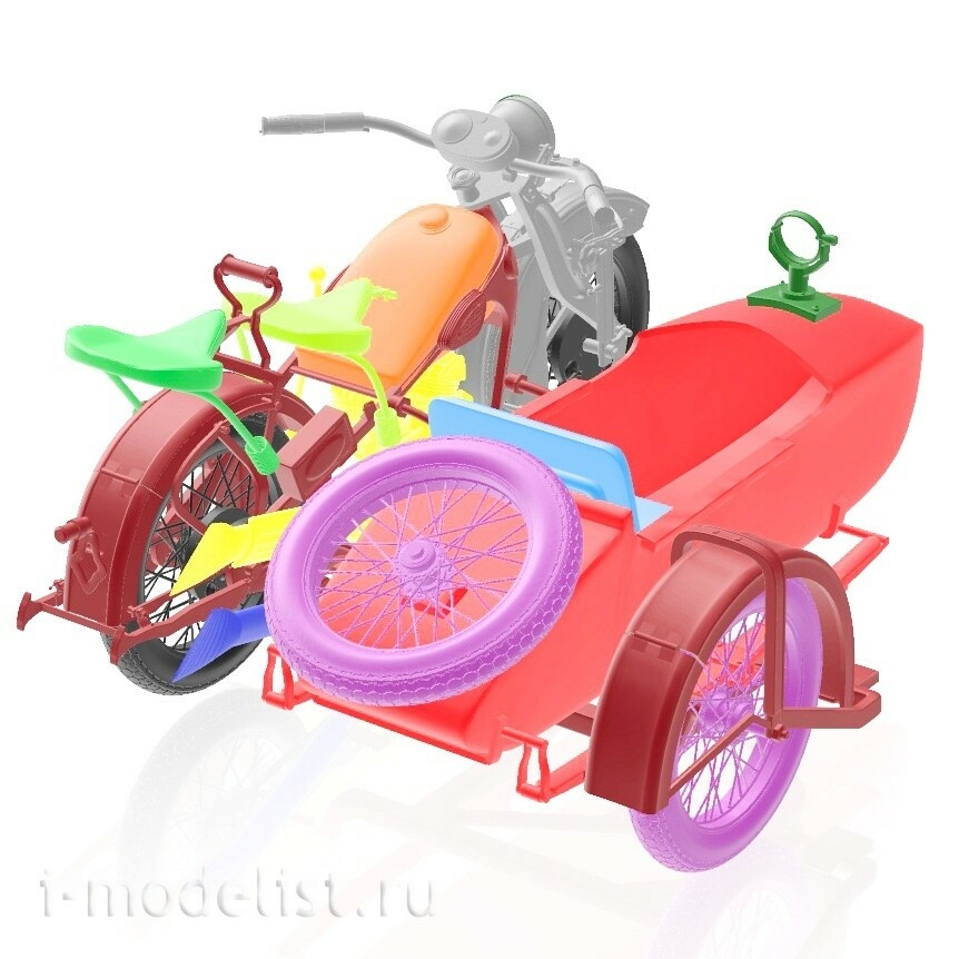 DMS-35050 ДМС 1/35 Советский мfromоцикл А-750 с боковым прицепом (поздний серийный)