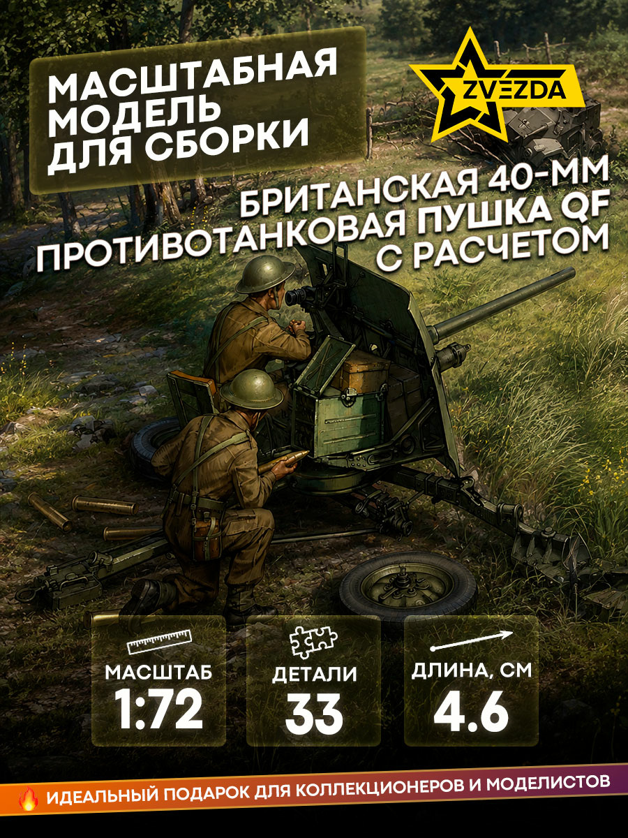 6169 Zvezda 1/72 British 40mm anti-tank gun with calculation