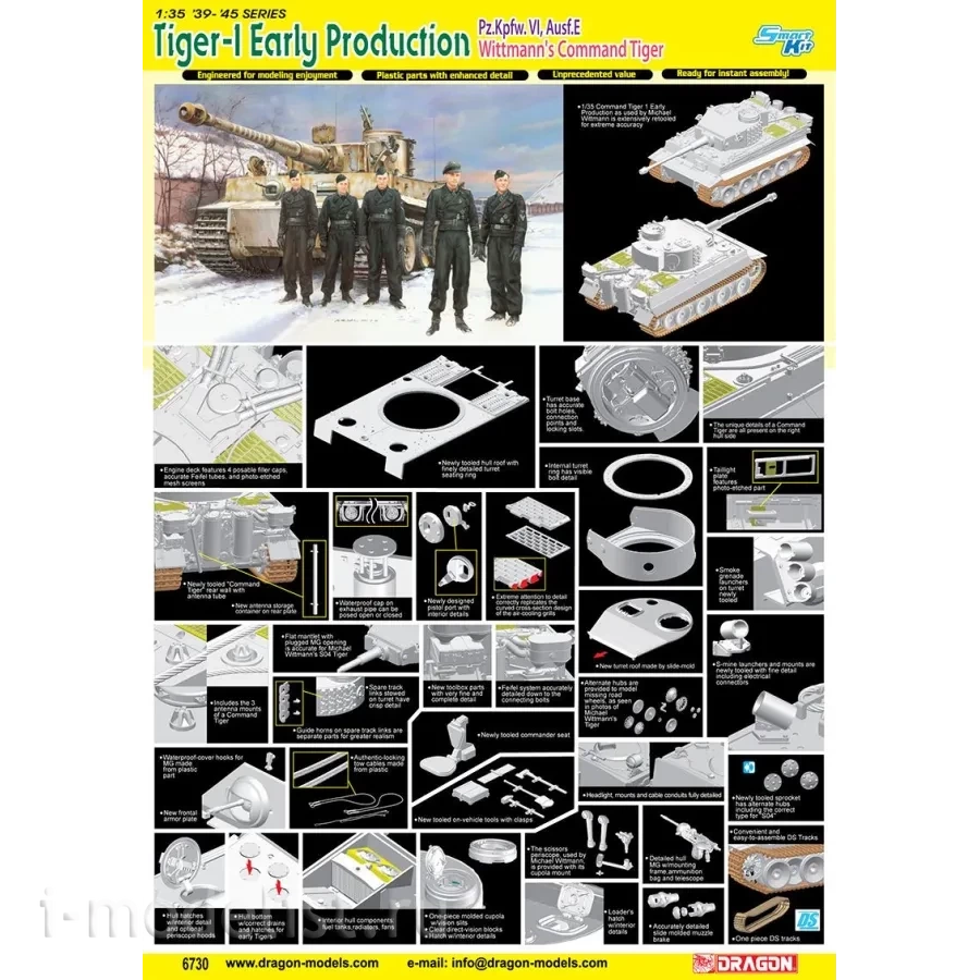 6730 Dragon 1/35 Pz.Kpfw. VI Ausf. E Sd.Kfz. 181 Tiger I Early Production, Wittmann's Command Tiger w/Magic Track