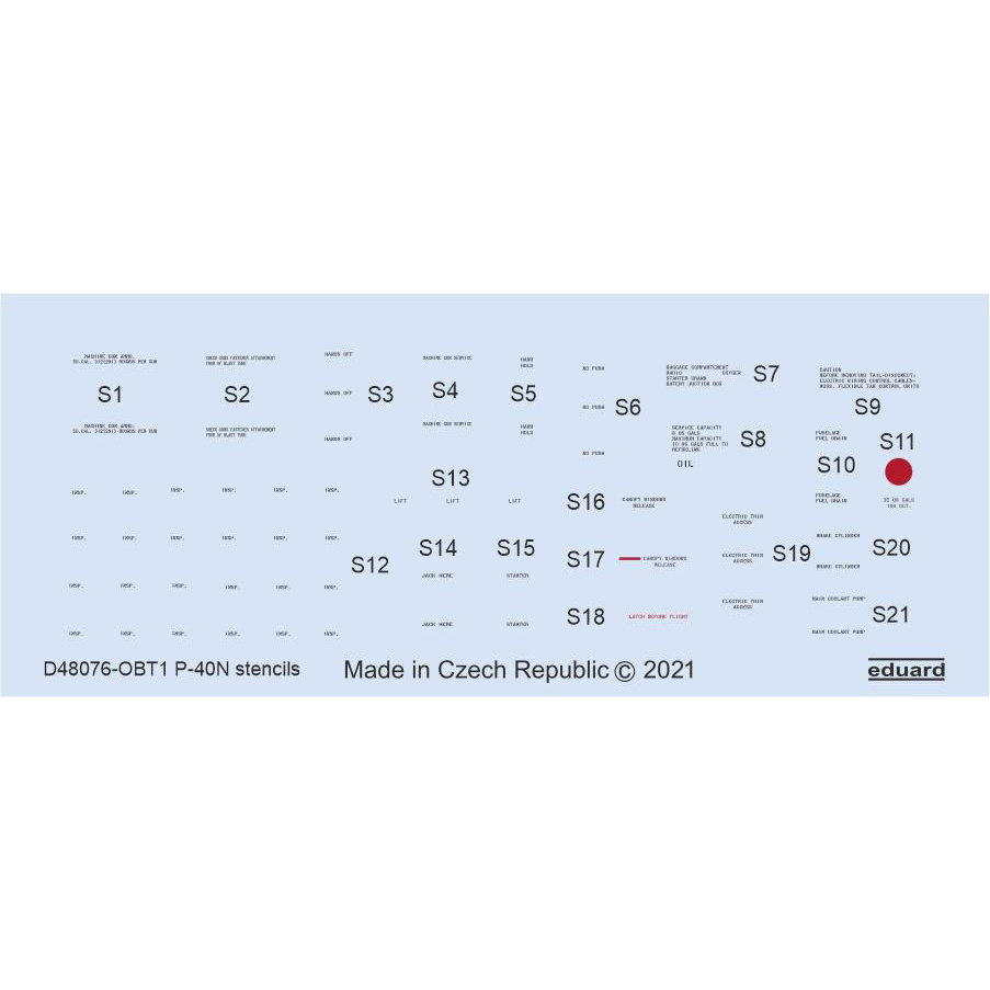 D48076 Eduard 1/48 Decal for P-40N, tech. inscriptions