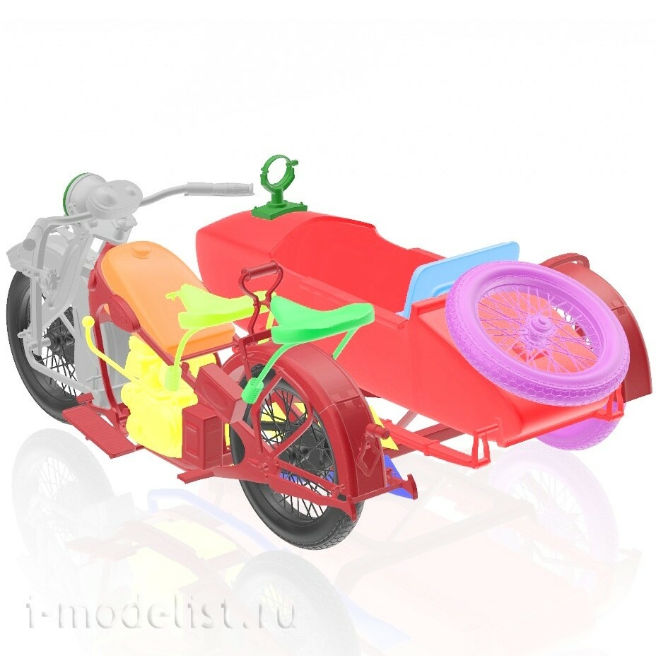 DMS-35050 ДМС 1/35 Советский мfromоцикл А-750 с боковым прицепом (поздний серийный)