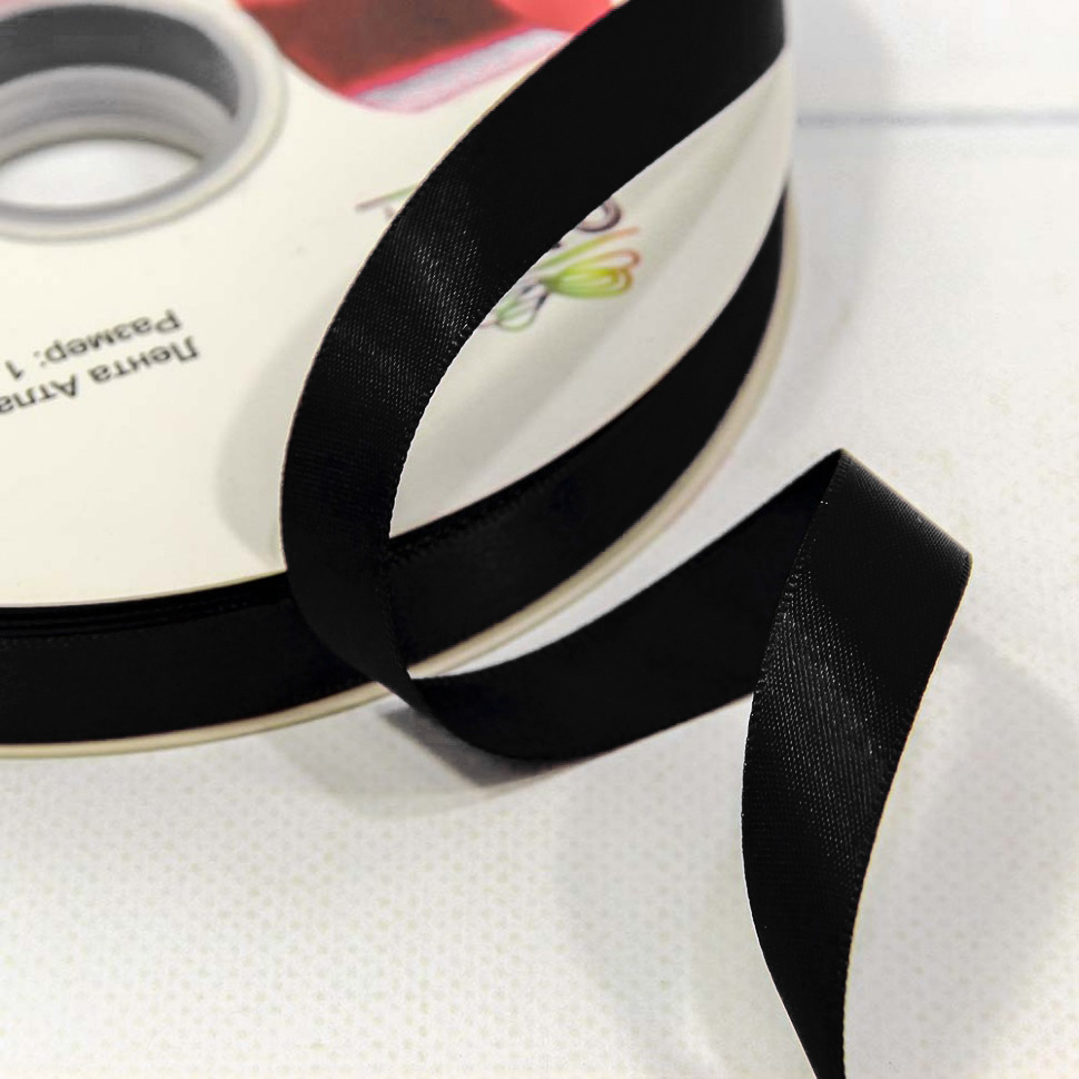 Satin Ribbon, polyester, Class A, black, 1.5 cm