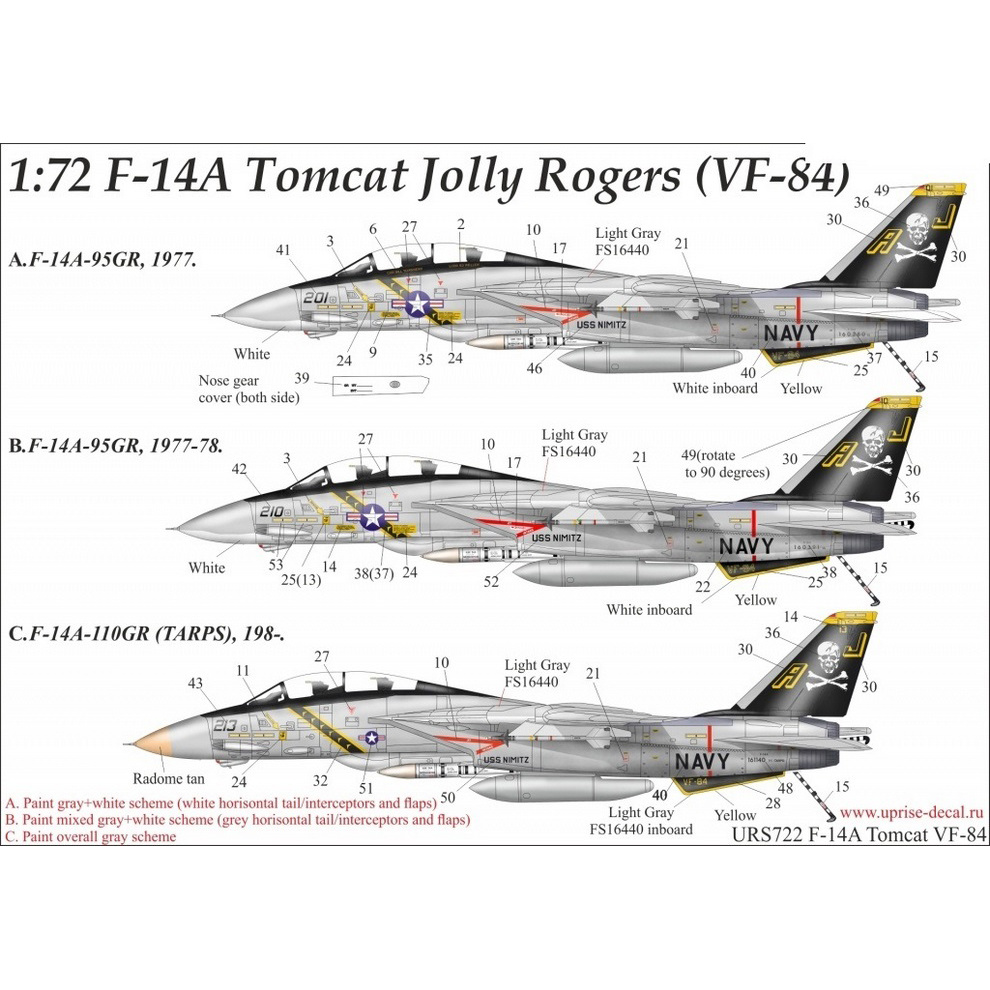 URS722 Sunrise 1/72 Decals for F-14A Tomcat VF-84 Jolly Rogers