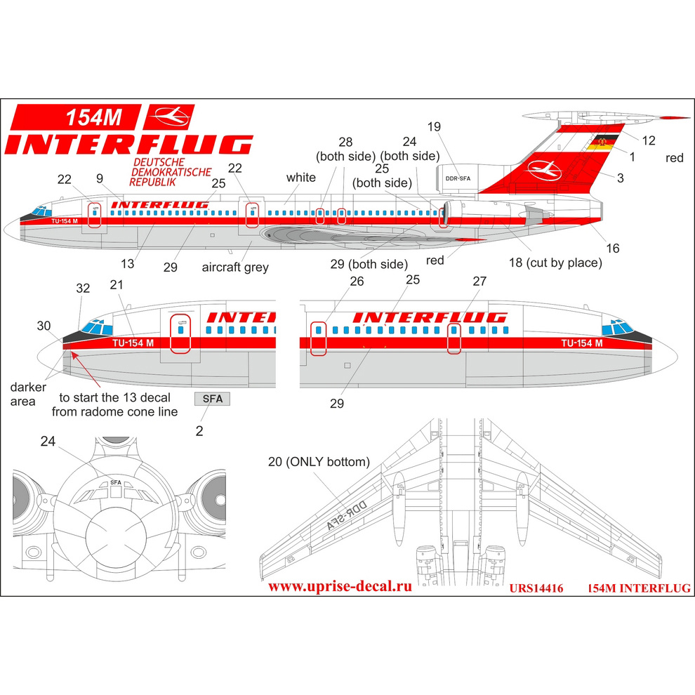 URS14416 Sunrise 1/144 Decals for Tupolev-154M Interflug