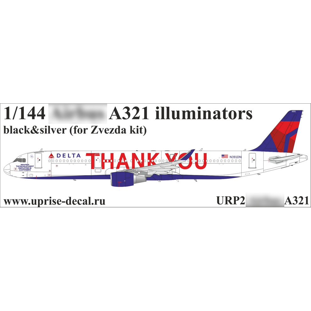 URP2 Sunrise 1/144 Decal for A321, portholes, black