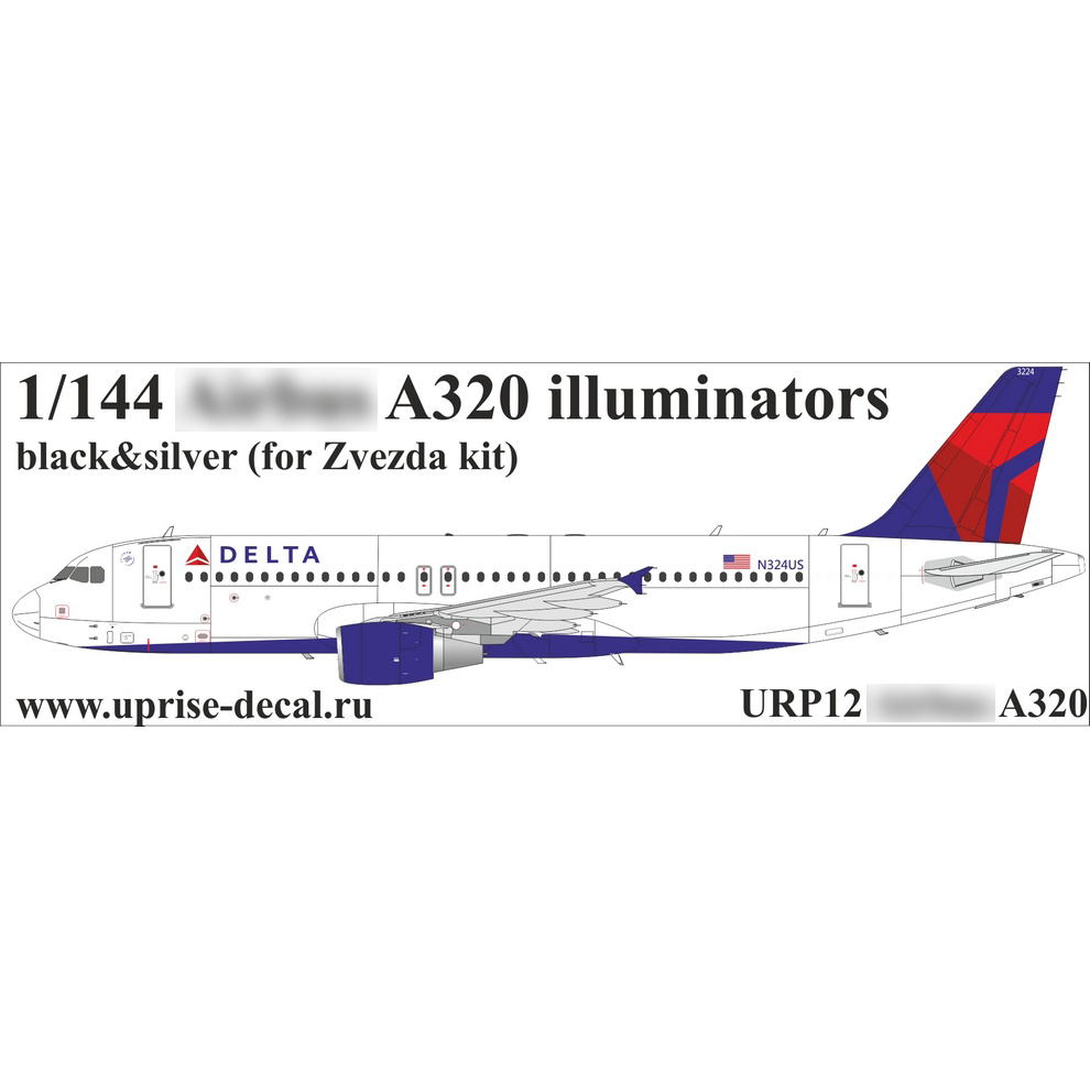 URP12 Sunrise 1/144 Decal for A320 airliner, portholes, black