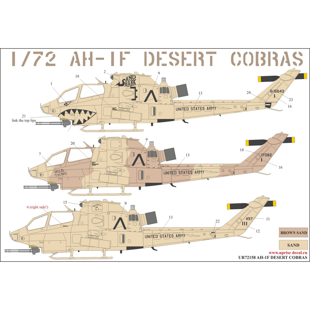 UR72158 Sunrise 1/72 Decals for AH-1F Desert Cobras