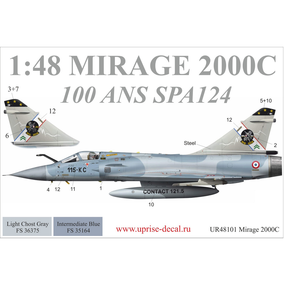 UR48101 Sunrise 1/48 Decal for Mirage 2000C 100-ans SPA124