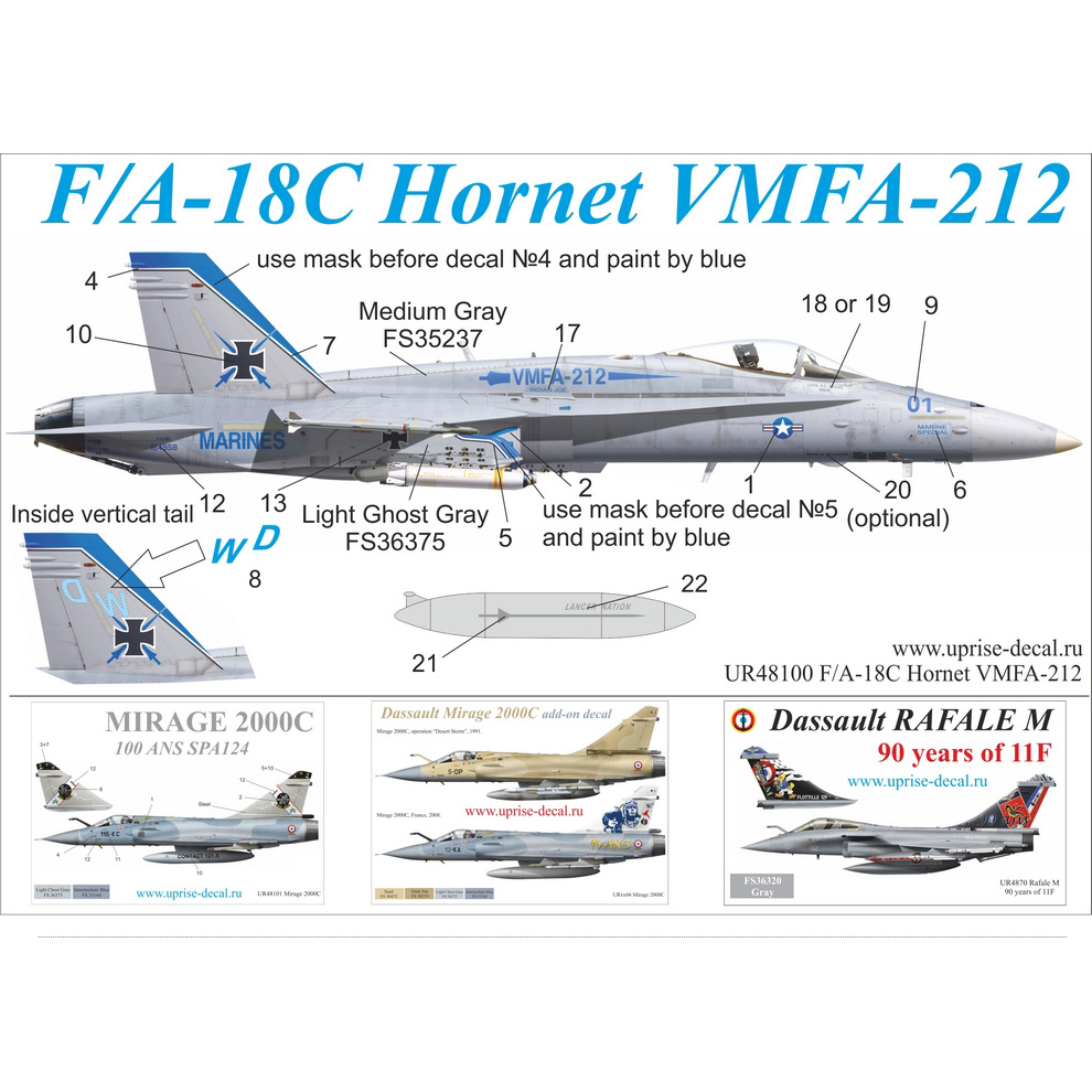 UR48100 Sunrise 1/48 Decal for F/A-18C Hornet VMFA-212
