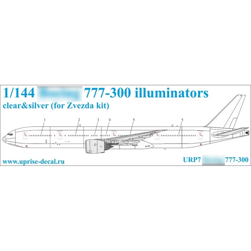 URP7 Sunrise 1/144 Decal for 777-300 airliner, portholes, transparent