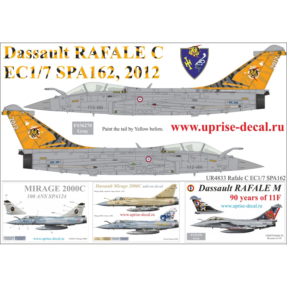 UR4833 Sunrise 1/48 Decal for Rafale C EC1/7 SPA162