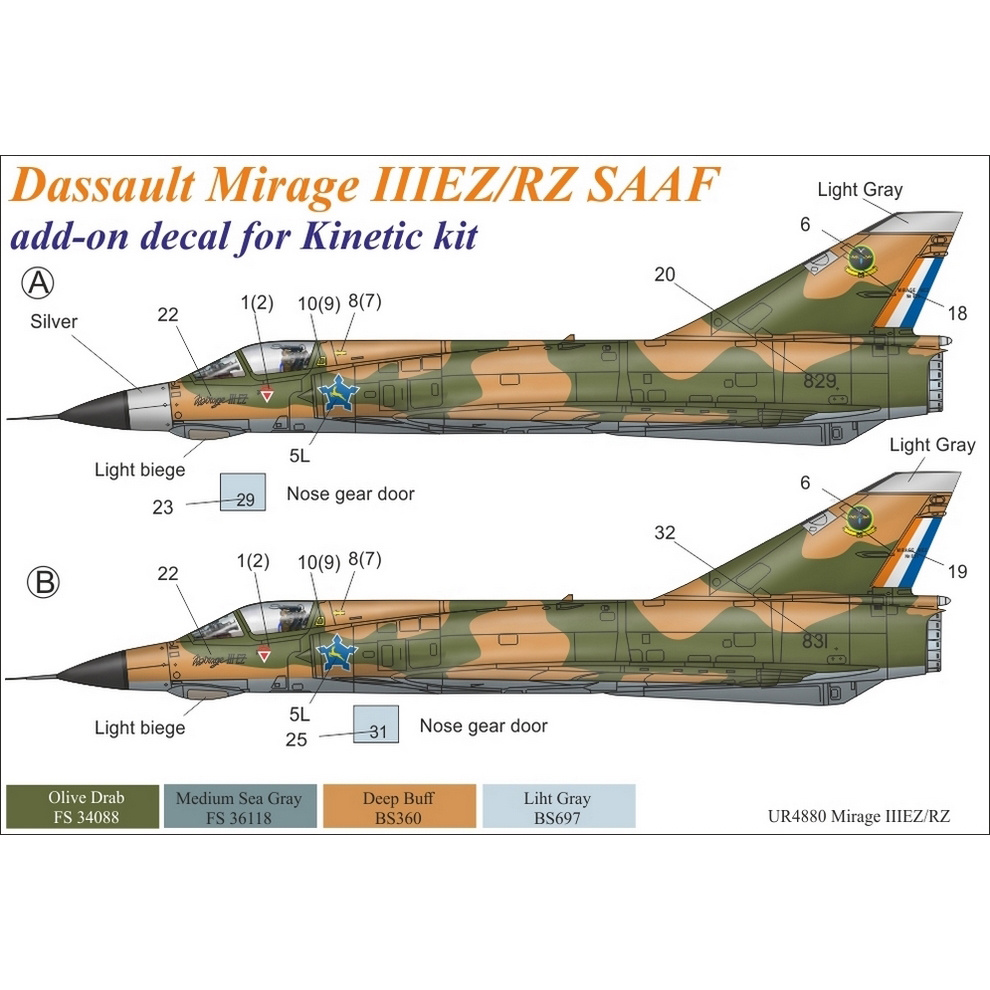 UR4880 Sunrise 1/48 Decal for Mirage IIIEZ/RZ SAAF