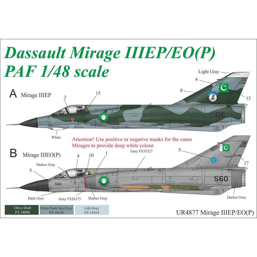 UR4877 Sunrise 1/48 Decal for Mirage IIIEP/EP(O) Pakistan Air Force